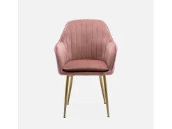 Sillón de terciopelo con patas de metal rosa viejo