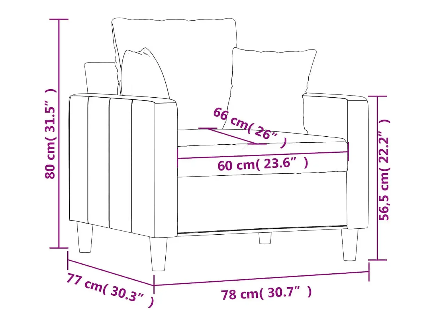 Sillón de terciopelo marrón 60 cm