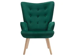Sillón de terciopelo verde capitoné. Estilo escandinavo. VATELY