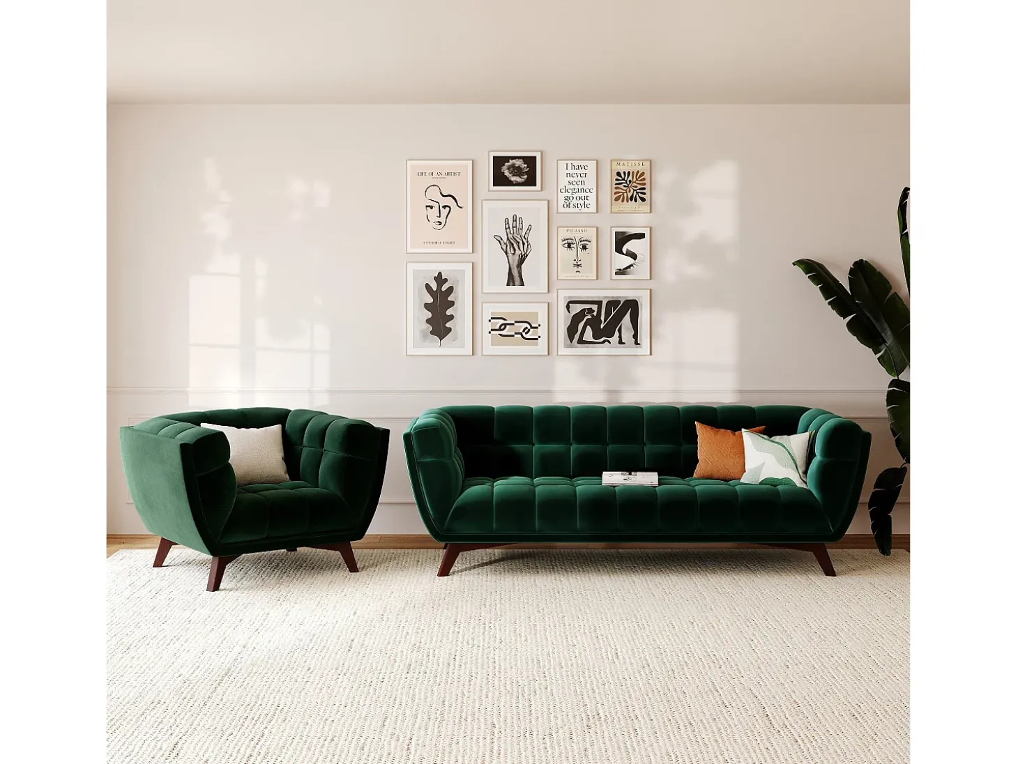 Sillón de terciopelo verde oscuro - Mona