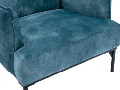 Sillón de terciopelo verde azulado estilo contemporáneo patas de metal negros JOEL