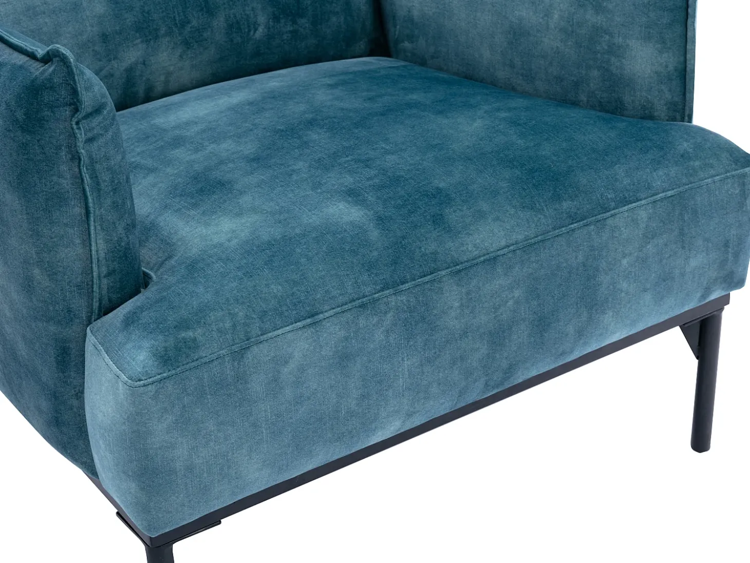 Sillón de terciopelo verde azulado estilo contemporáneo patas de metal negros JOEL