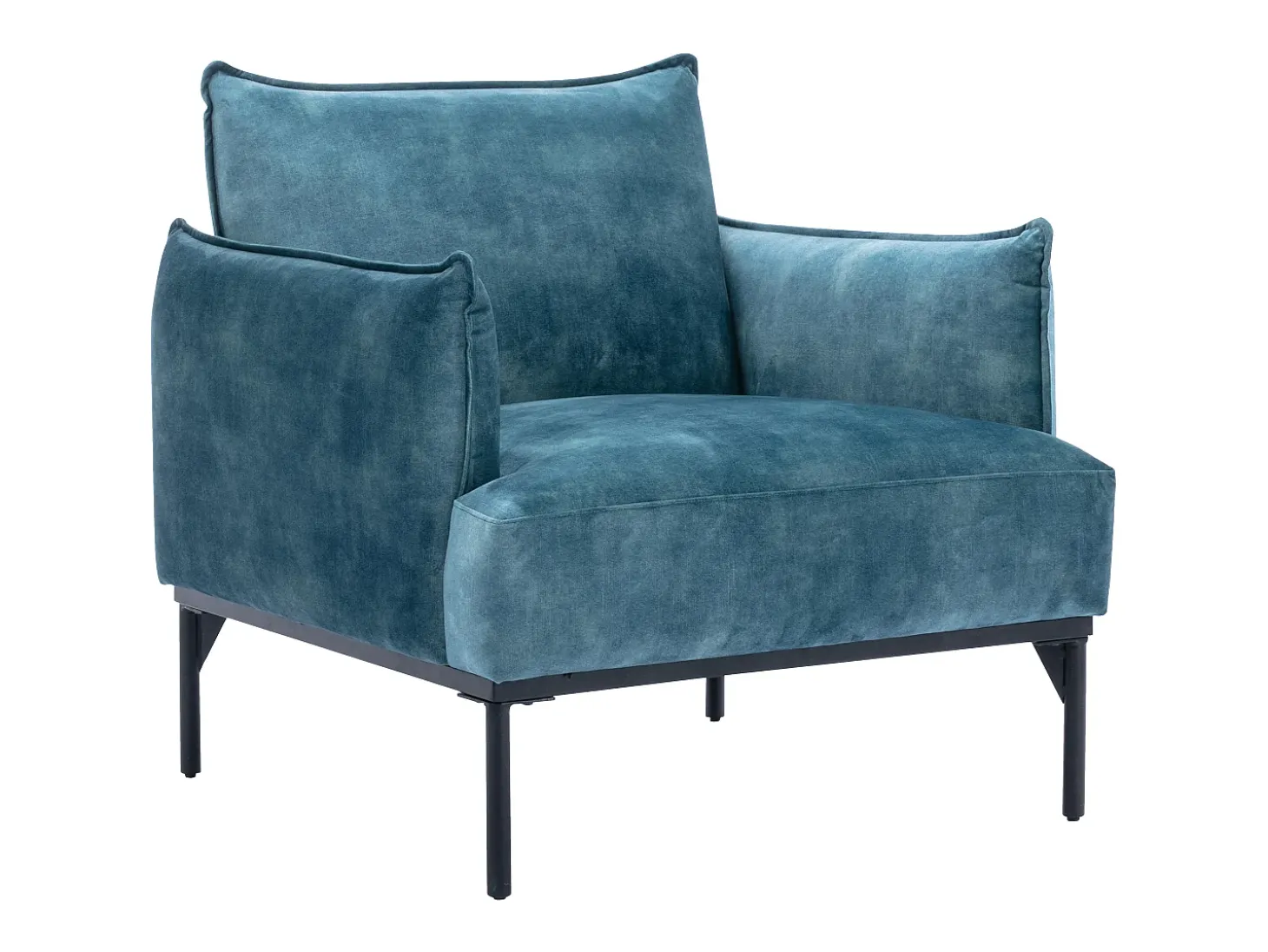 Sillón de terciopelo verde azulado estilo contemporáneo patas de metal negros JOEL