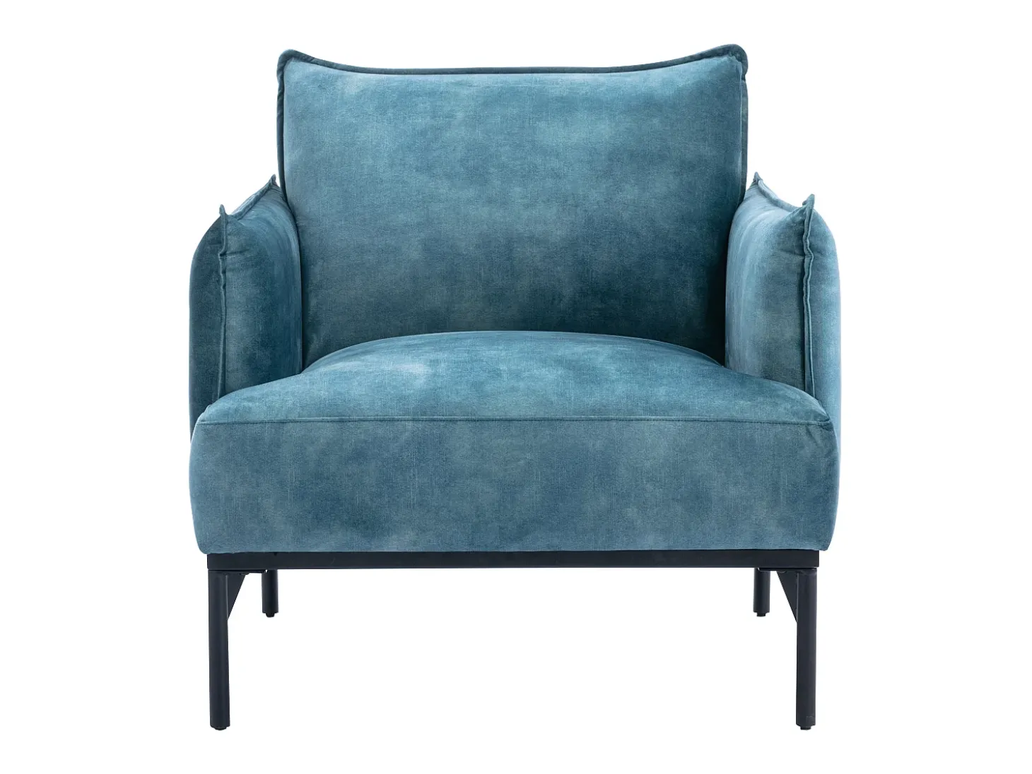 Sillón de terciopelo verde azulado estilo contemporáneo patas de metal negros JOEL