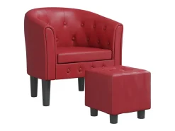 Sillón diseño de cubo con reposapiés cuero sintético rojo tinto