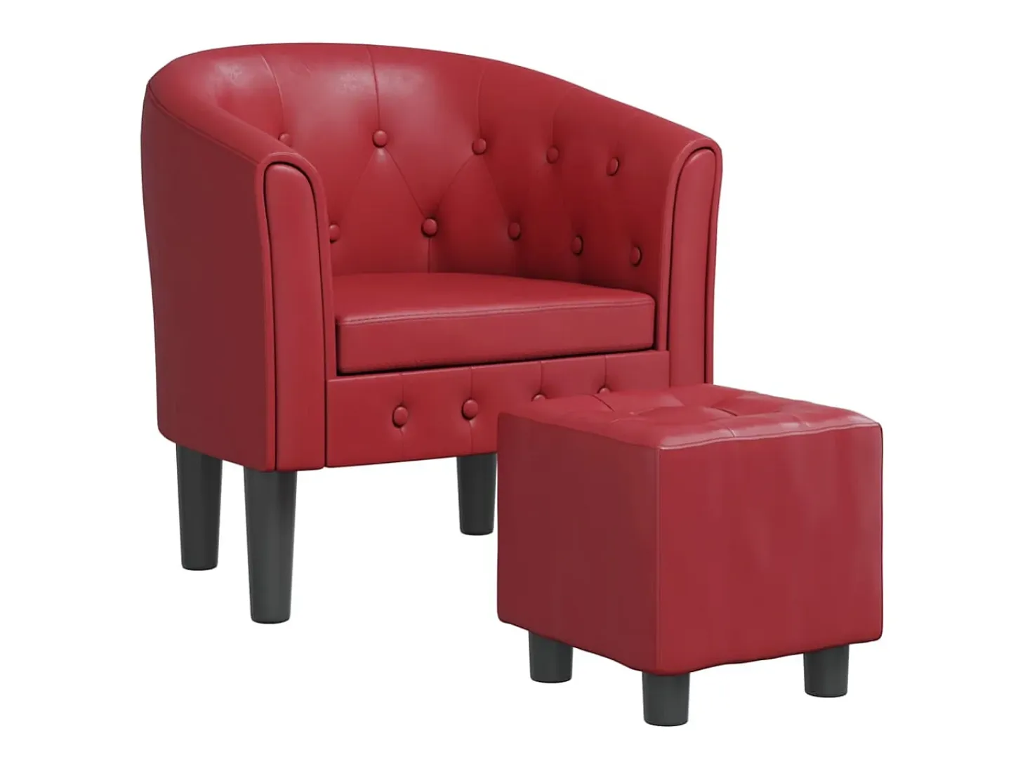 Sillón diseño de cubo con reposapiés cuero sintético rojo tinto