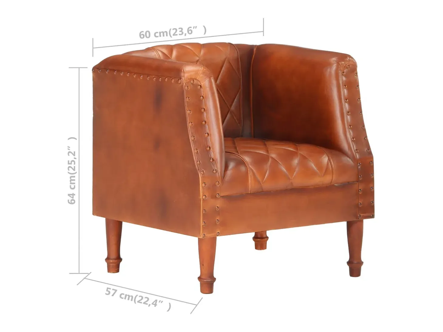 Sillón diseño de cubo cuero de cabra auténtico marrón
