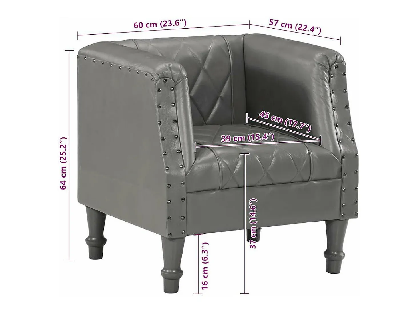 Sillón diseño de cubo cuero de cabra auténtico gris
