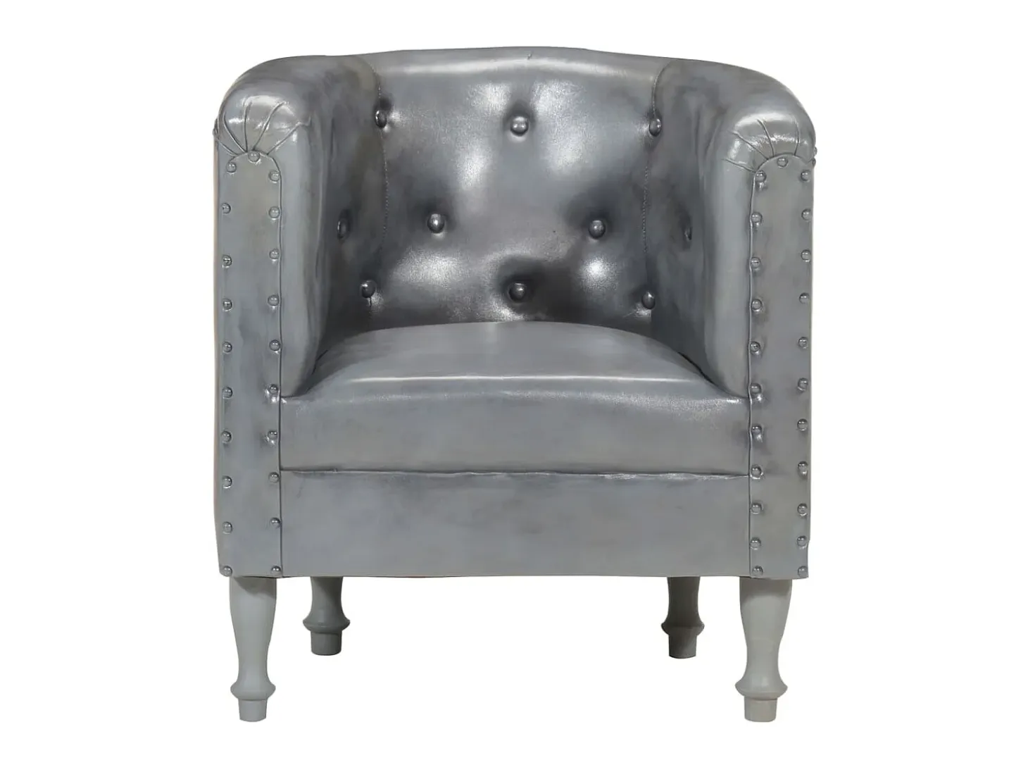Sillón diseño de cubo cuero auténtico gris ES28578