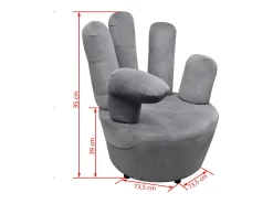 Sillón en forma de mano de terciopelo gris