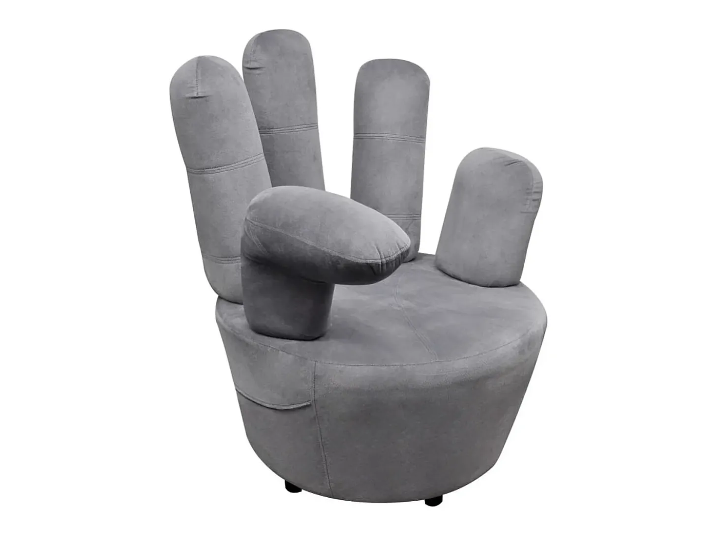 Sillón en forma de mano de terciopelo gris