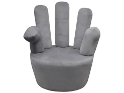 Sillón en forma de mano de terciopelo gris