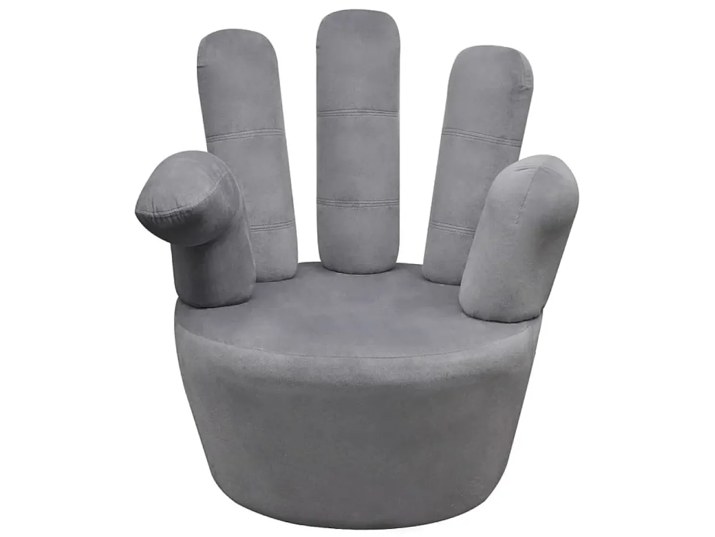Sillón en forma de mano de terciopelo gris