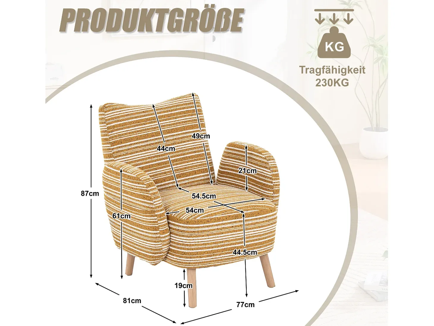 Sillón en tejido bouclé amarillo mostaza - Patas de madera