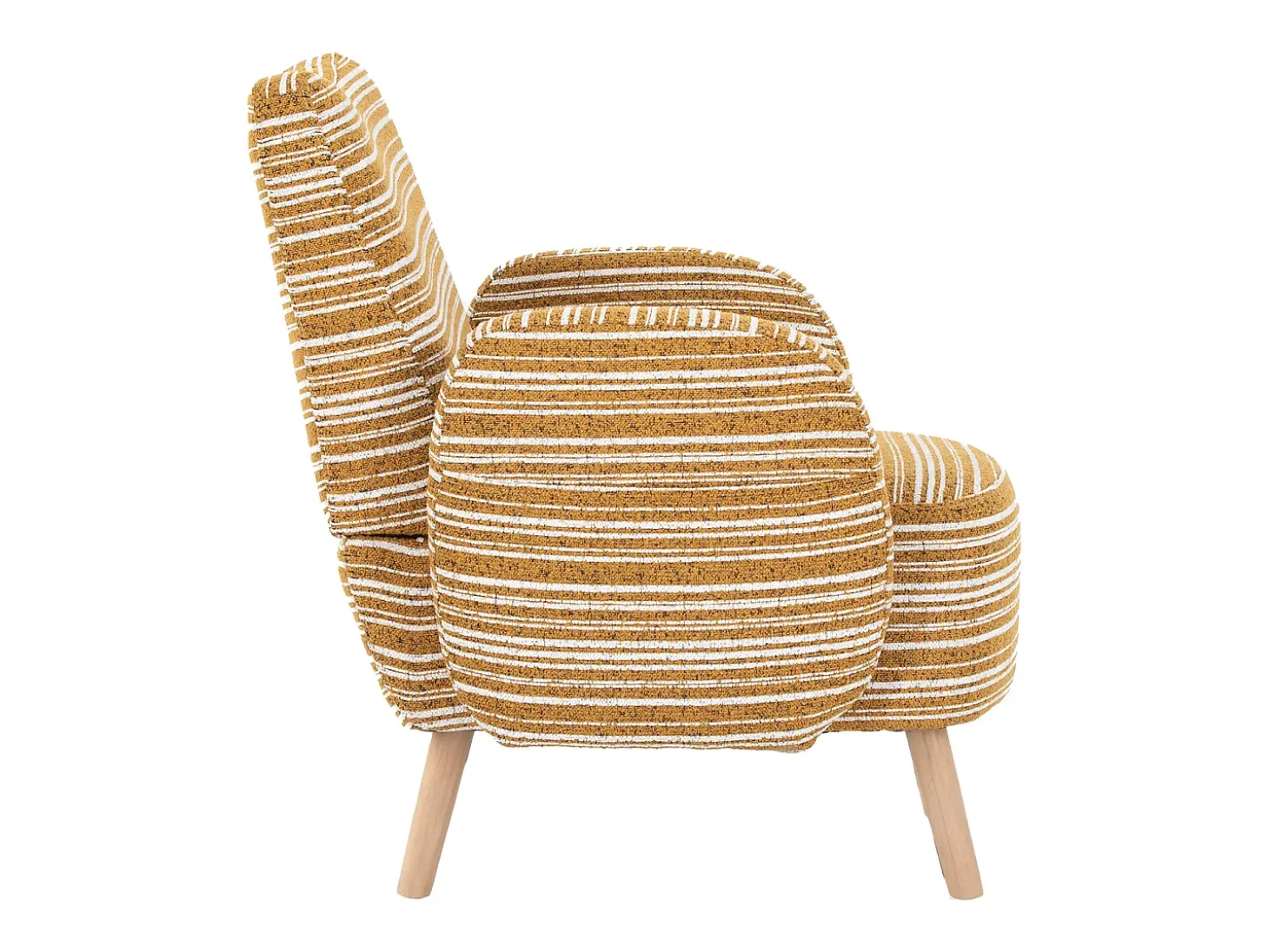 Sillón en tejido bouclé amarillo mostaza - Patas de madera