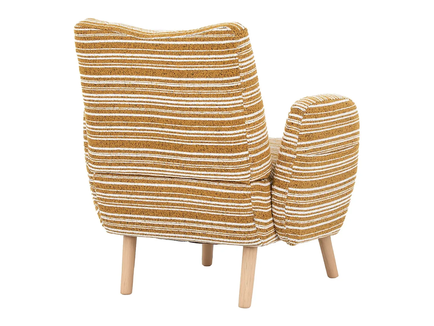 Sillón en tejido bouclé amarillo mostaza - Patas de madera