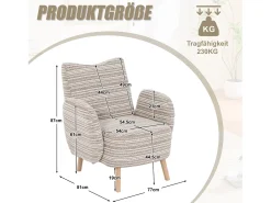 Sillón en tejido bouclé caqui - Patas de madera - Para salones, dormitorios y oficinas