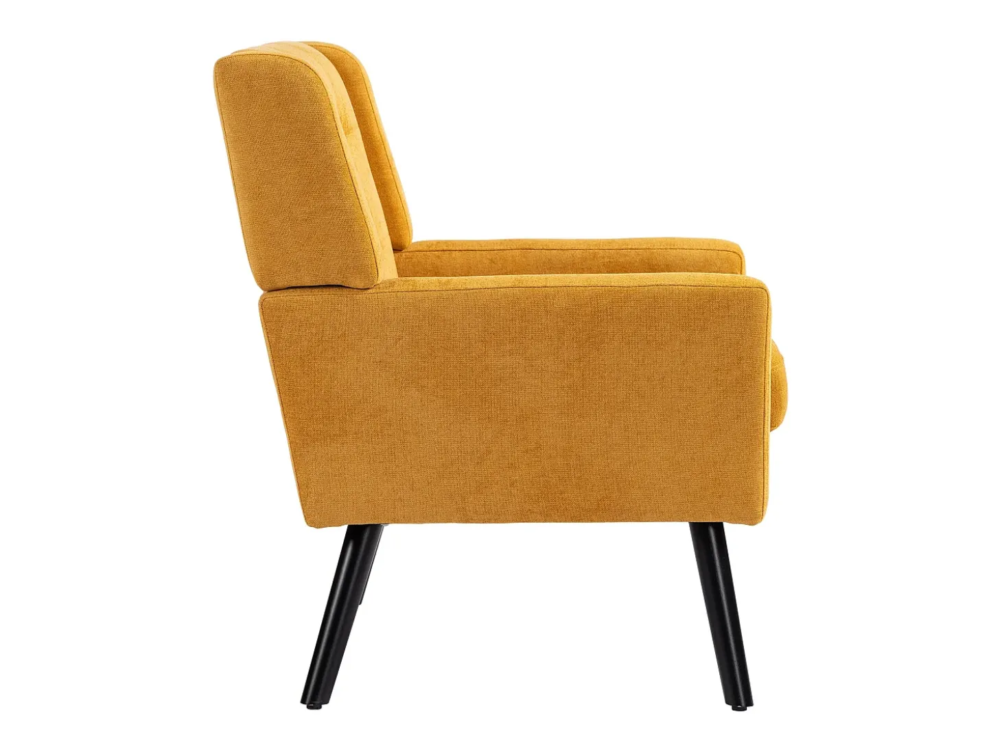 Sillón en tejido de lino amarillo con patas de madera.