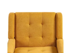 Sillón en tejido de lino amarillo con patas de madera.