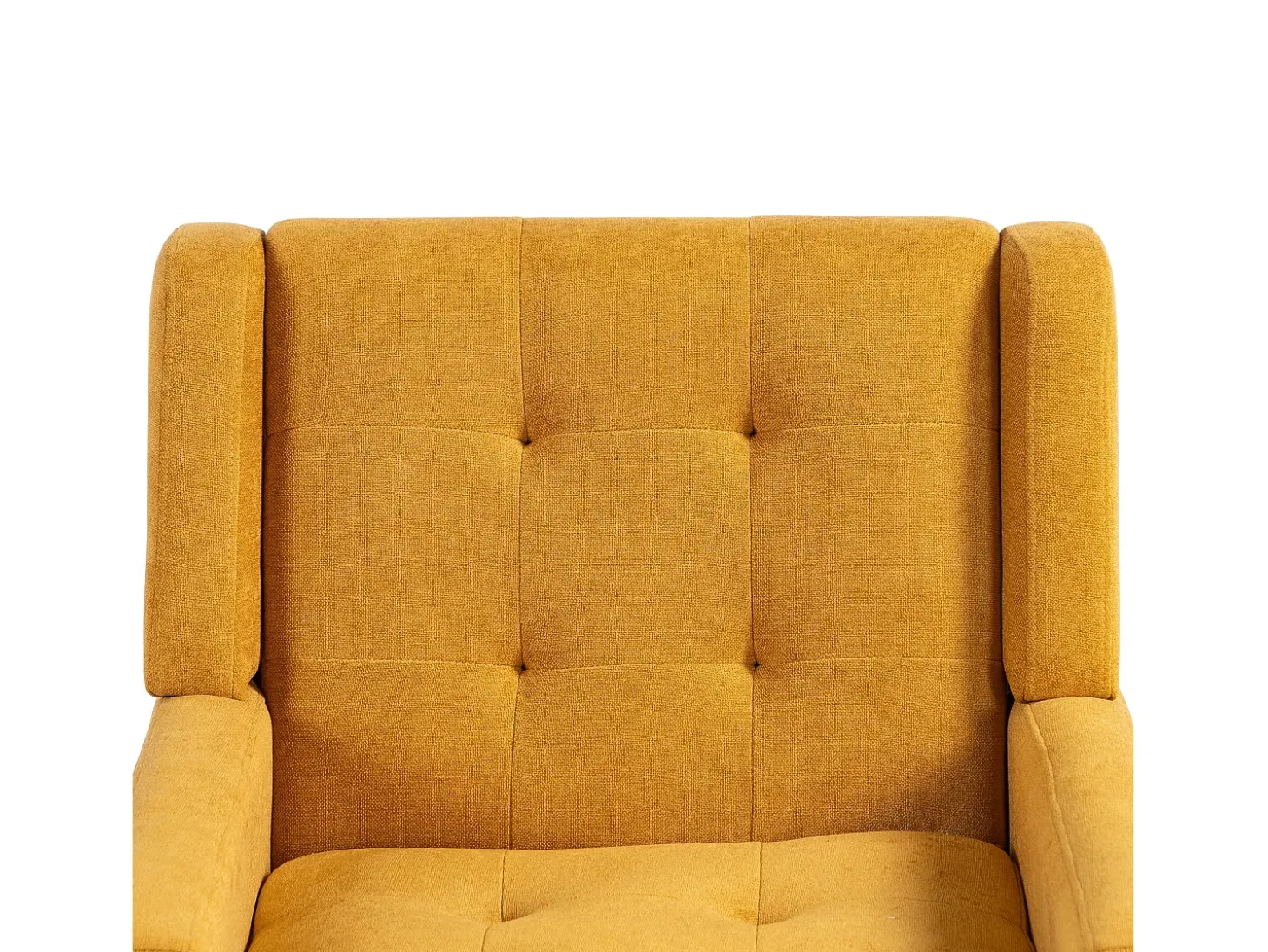 Sillón en tejido de lino amarillo con patas de madera.