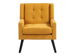 Sillón en tejido de lino amarillo con patas de madera.