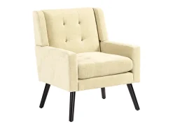 Sillón en tejido de lino beige con patas de madera