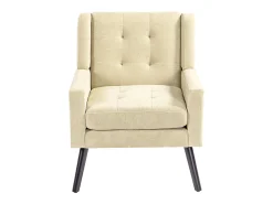 Sillón en tejido de lino beige con patas de madera
