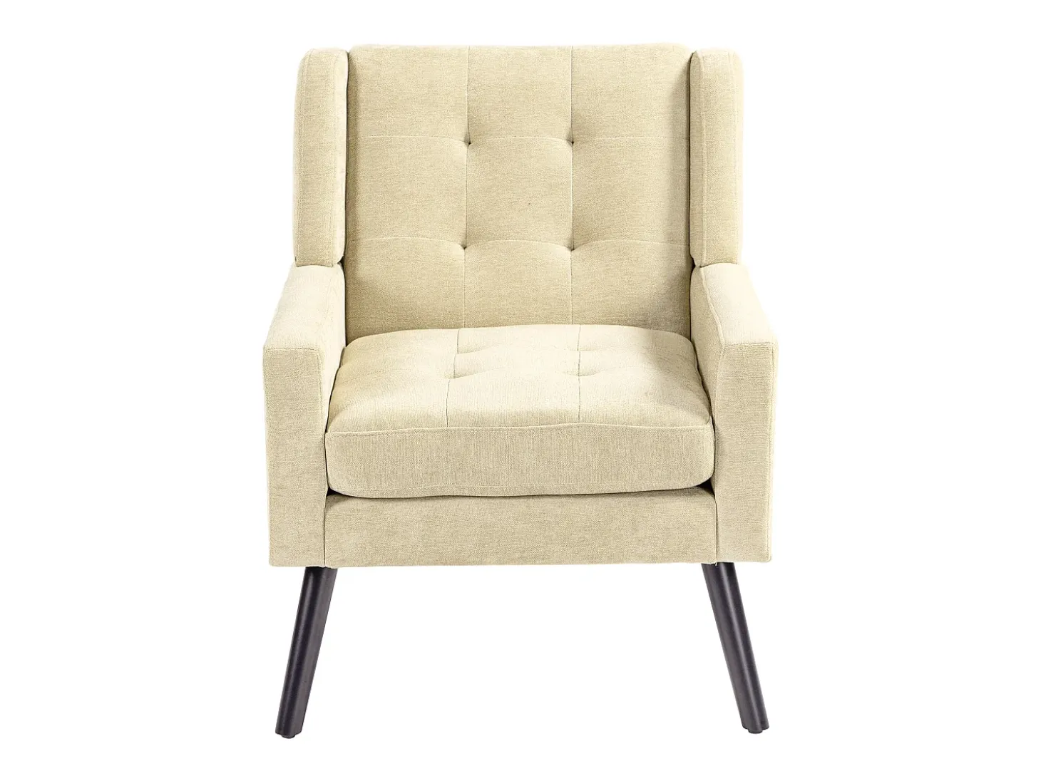 Sillón en tejido de lino beige con patas de madera