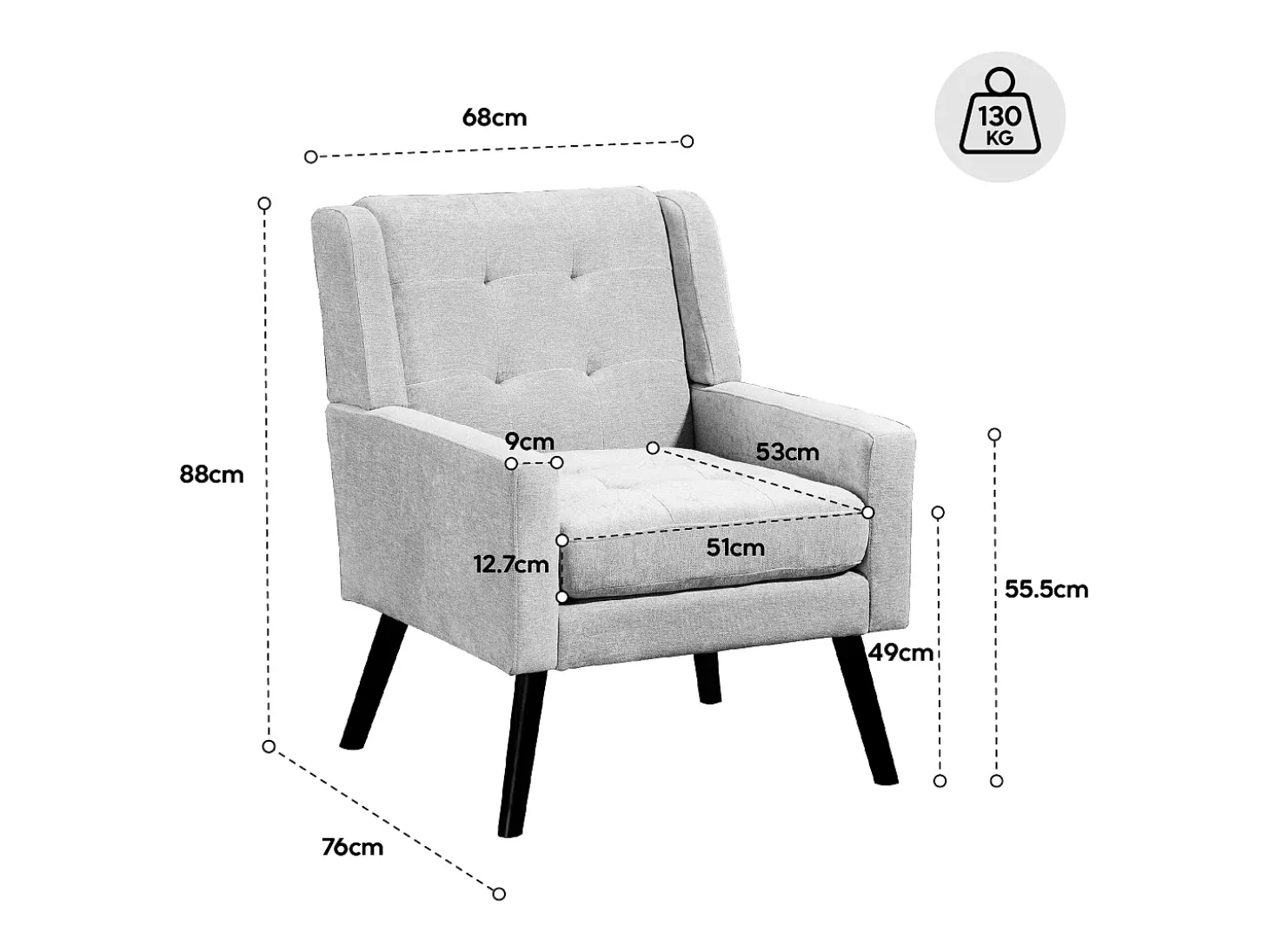 Sillón en tejido de lino beige con patas de madera