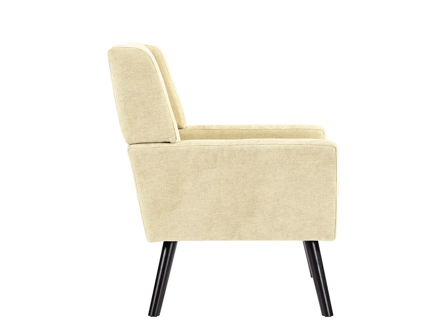 Sillón en tejido de lino beige con patas de madera