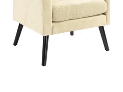 Sillón en tejido de lino beige con patas de madera