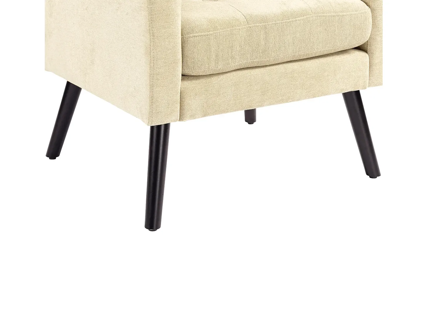 Sillón en tejido de lino beige con patas de madera