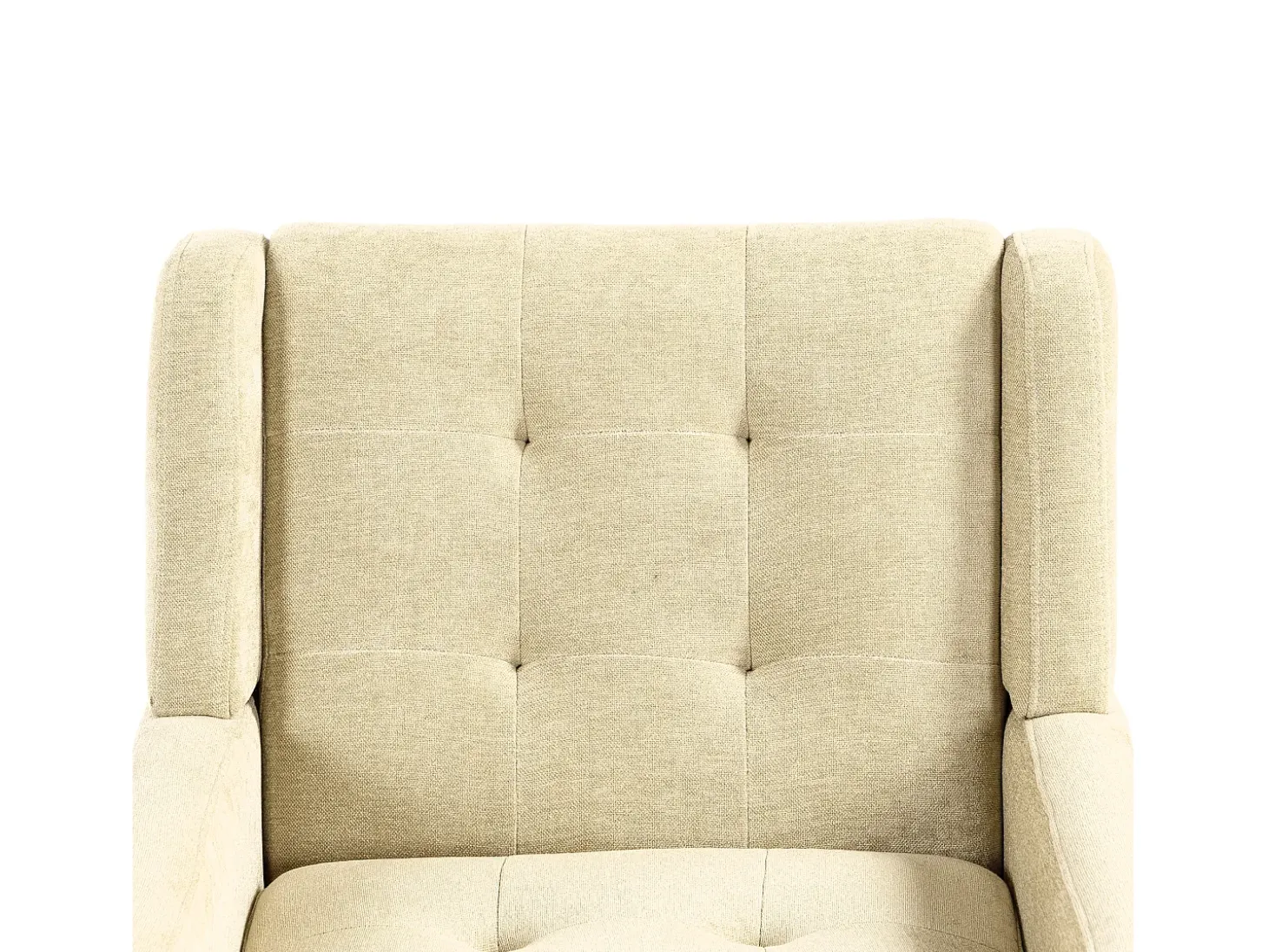 Sillón en tejido de lino beige con patas de madera