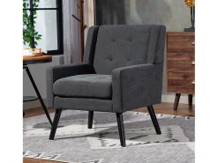 Sillón en tejido de lino gris oscuro con patas de madera.
