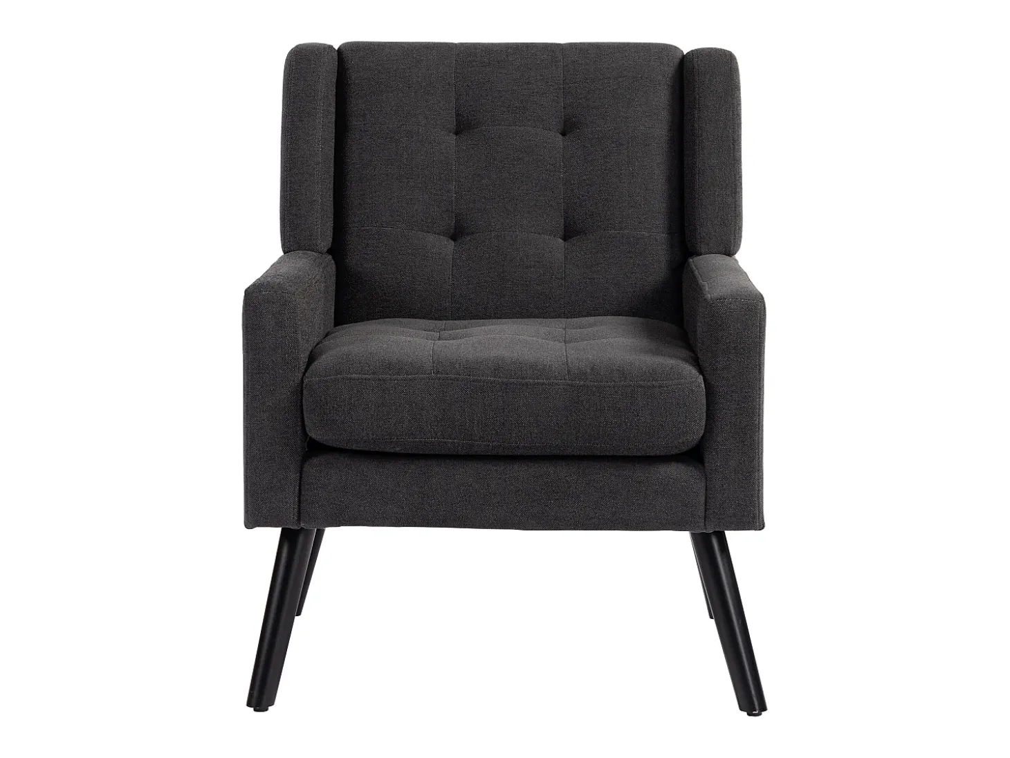 Sillón en tejido de lino gris oscuro con patas de madera.
