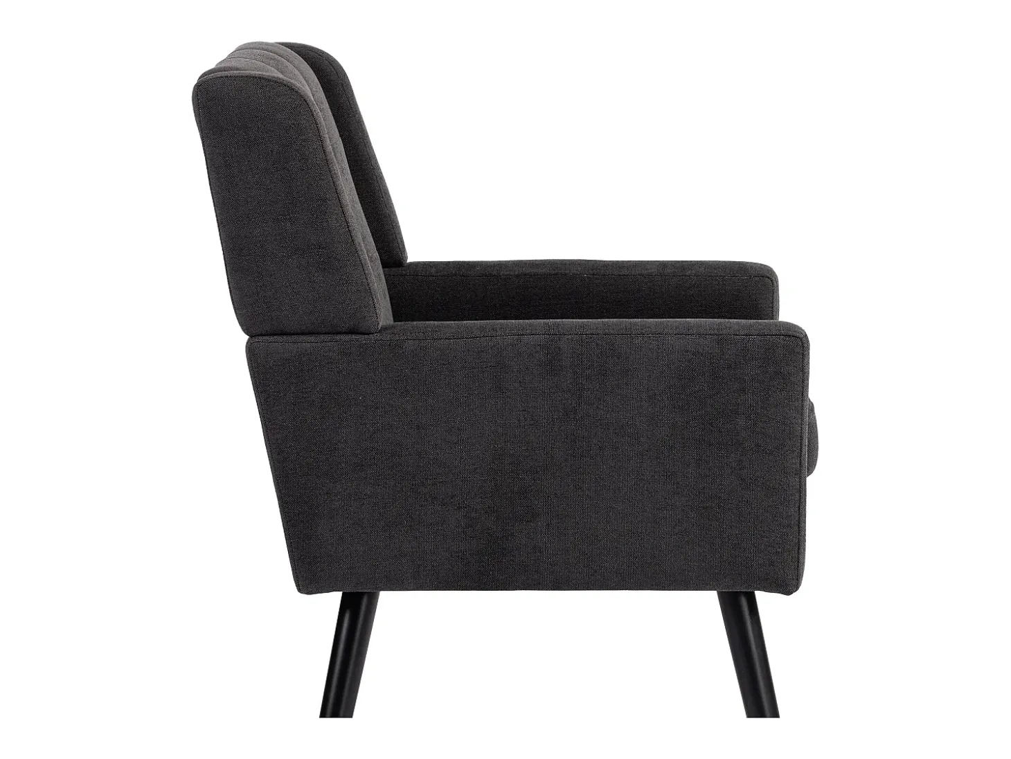 Sillón en tejido de lino gris oscuro con patas de madera.
