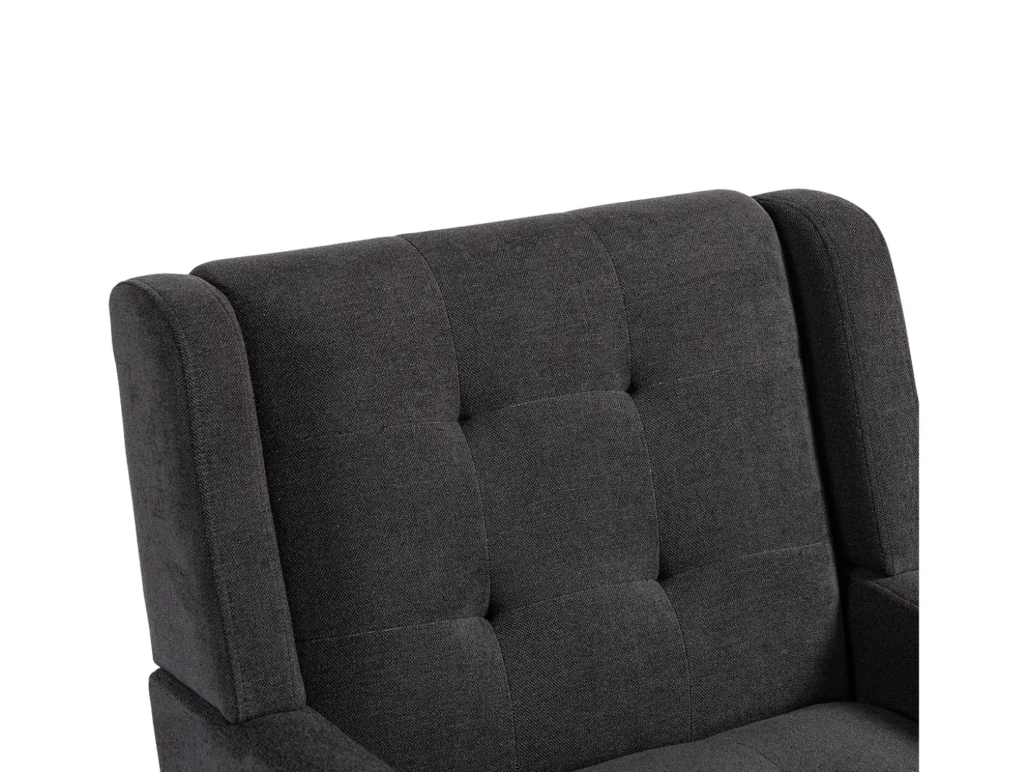 Sillón en tejido de lino gris oscuro con patas de madera.