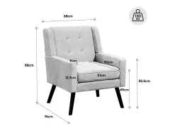 Sillón en tejido de lino gris oscuro con patas de madera.