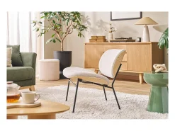 Sillón en tejido efecto terciopelo texturizado gris y metal negro SHELBY