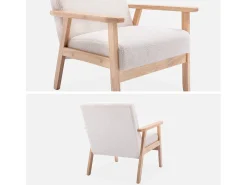 Sillón escandinavo de borreguito y madera de hevea crema