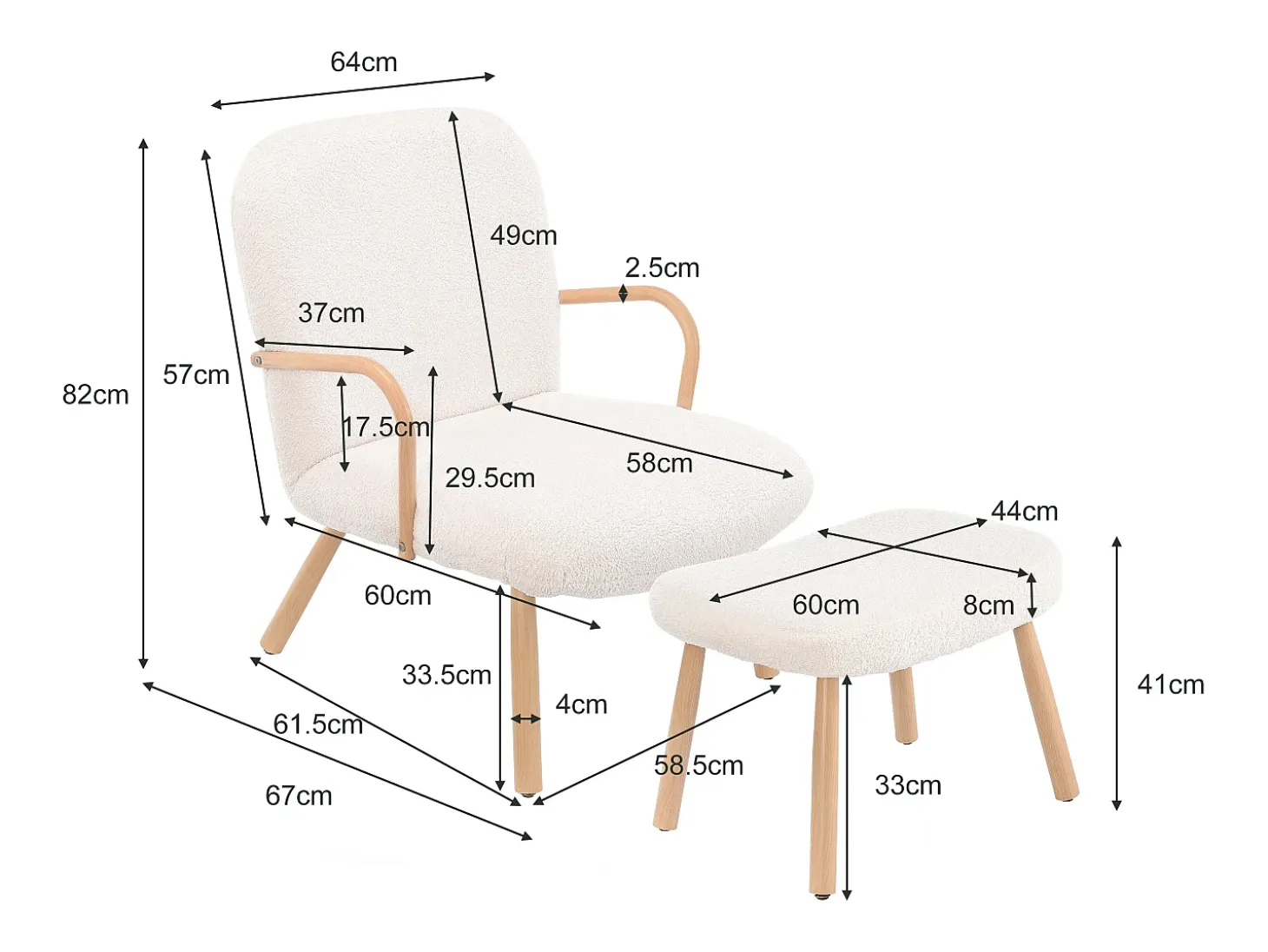 Sillón escandinavo de imitación de cachemira, reposapiés, salón, beige