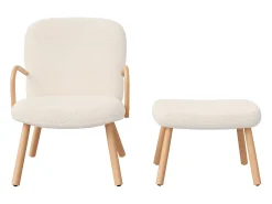 Sillón escandinavo de imitación de cachemira, reposapiés, salón, beige