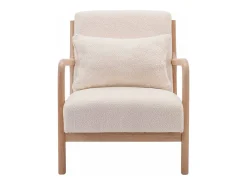 Sillón escandinavo de madera y tela de borreguito texturizado beige