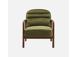 Sillón escandinavo de madera de hevea teñida de nogal y tela de