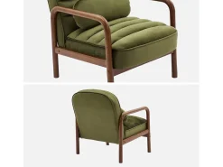 Sillón escandinavo de madera de hevea teñida de nogal y tela de