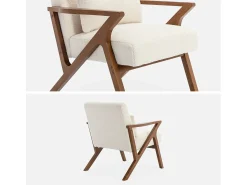 Sillón escandinavo de madera de hevea y borreguito crema