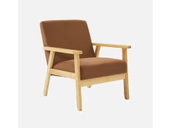 Sillón escandinavo de madera y pana marrón