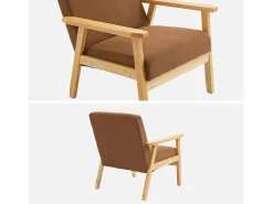 Sillón escandinavo de madera y pana marrón