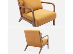 Sillón escandinavo de pana y madera de hevea nogal ocre