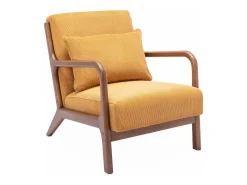Sillón escandinavo de pana y madera de hevea nogal ocre